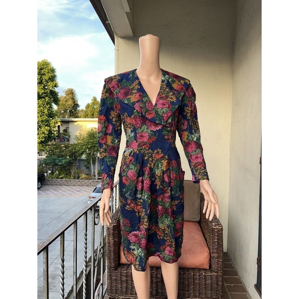 Vintage Retro Old School 80’s Floral Dress Jessica Howard By Mitchell Ribbell